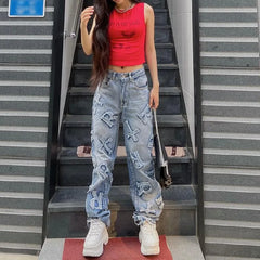 Y2K Patchwork Jeans High Waist Wide Leg