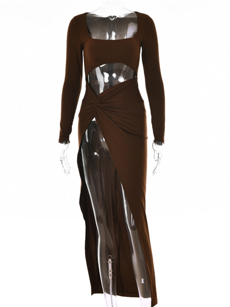 Maxi Dress Autumn Full Sleeve Ruched Club Party Long Dress