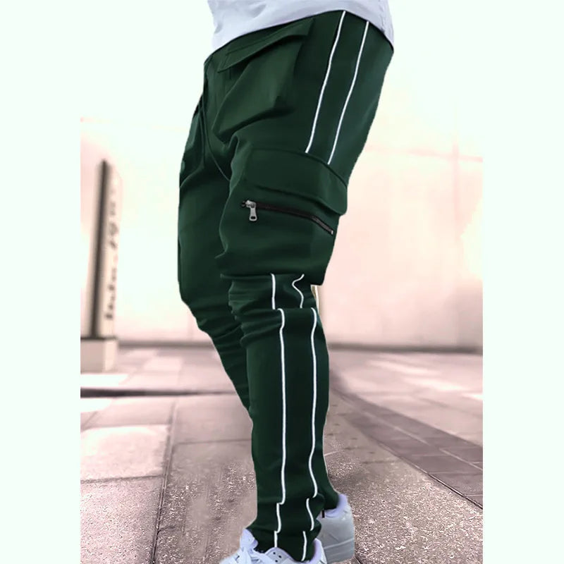 Men's Workwear Pants Elastic Reflective Sports Fitness