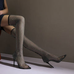 Onika Fishnet Thigh High Boots