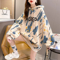 Spring Harajuku Hip-Hop Hoodies Women Graphic Print Oversized Pullover with Pocket