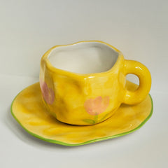 Korean Style Hand Made Irregular Mug Hand Flowers Ceramic