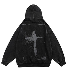 Hoodie Retro Cross Graffiti Pullover Men  Retro Cross