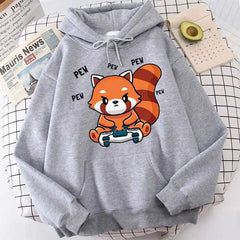Cute Pew Red Panda Kawaii Printed Hoodie Casual Hoodies Long Sleeve Pullover Sweatshirts Oversized