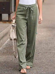 Cotton and Linen Wide-Leg Pants Elastic Waist Minimalist Style"