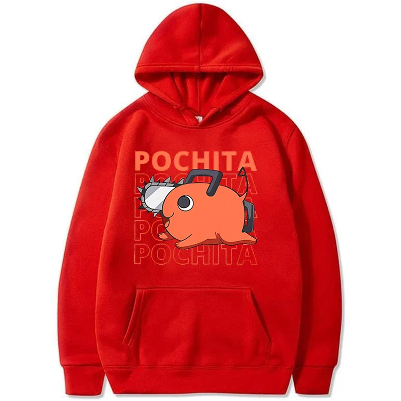 Loose Anime Pochita Graphic Printing Hooded Sweatshirt Autumn