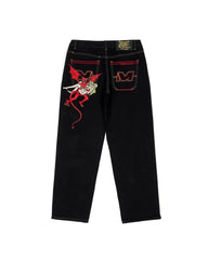 INS Retro Gothic Black High-Waist Jeans Women Wide-Leg Denim Streetwear