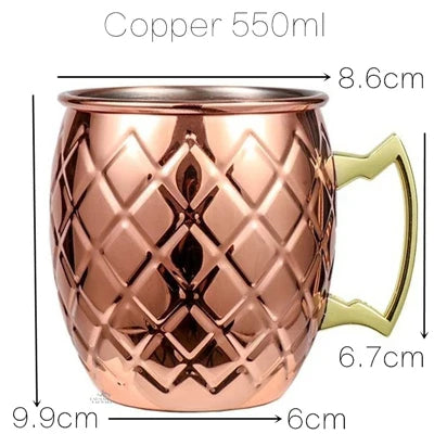 1pcs 550ml 18 Ounces Moscow Mule Mug Stainless Steel Hammered Copper Plated Beer