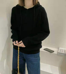 Hooded Cashmere Hoodie Knitted Women Pullover Loose Pure Wool Casual