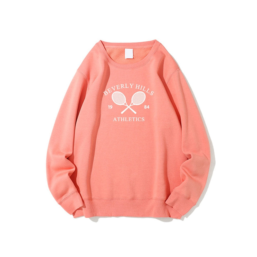 Retro Autumn Tennis Club Women's Embroidered Sweatshirt Warm Fleece Pullover