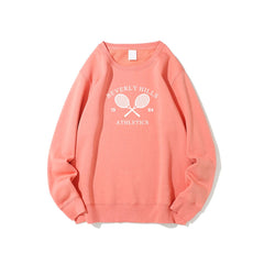 Retro Autumn Tennis Club Women's Embroidered Sweatshirt Warm Fleece Pullover