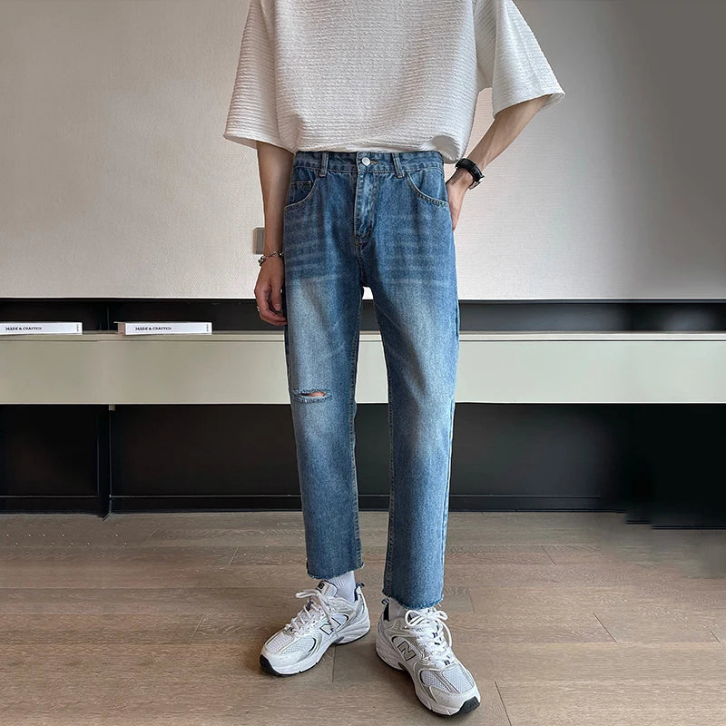 Korean Slim Fit Denim 2024 Fashion Men Pants
