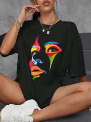 Lady Face Design T-Shirt Casual