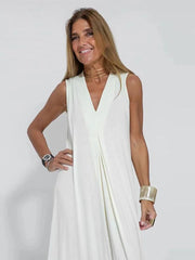 Summer Chic: Elegant Solid Micro Pleated Dress for Women