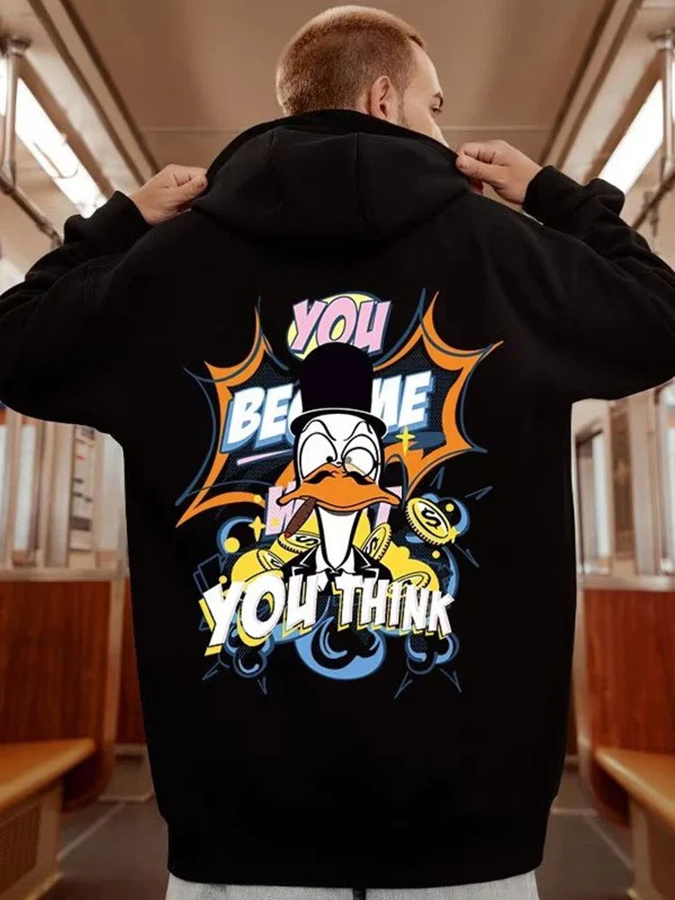 Autumn Funny Cartoon Duck Graphic Y2K Hoodies Oversized Hip Hop Fashion