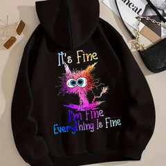 I'm Fine Letter Printed Women Hoodie: Fashion Fleece Pullover for Street Style Comfort