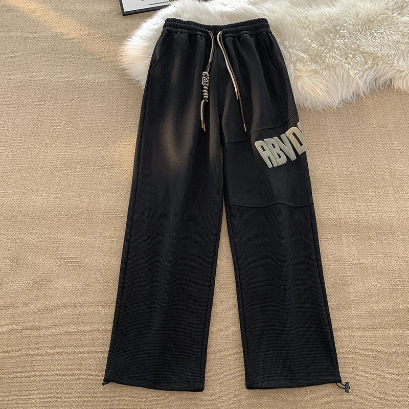 Leg Pants American Print Drawstring Pants Y2K Fashion Loose Street