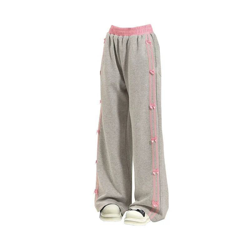 2024 Grey Baggy Bow Pants Vintage Y2K Style