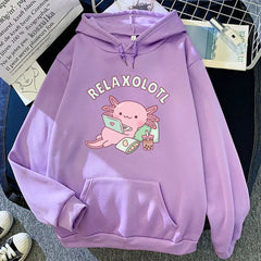 Axolotl Boba Milk Tea Hoodies for Women Kawaii Streetwear