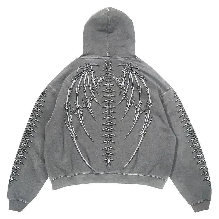 2024 Gothic Women Hoodie Y2K Fashion Skull Wings Print