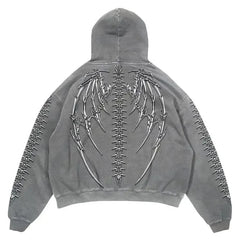 2024 Gothic Women Hoodie Y2K Fashion Skull Wings Print