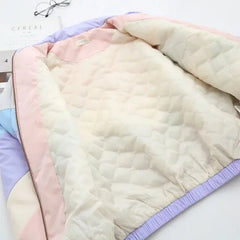 Spring Original Niche Chic Women Basic Jackets Color Block Cartoon Print Stand Collor Coat Harajuku