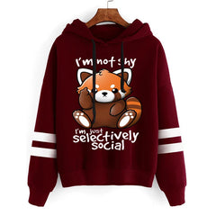 Women's Hoodies I Just Selectively Social Cute Little Raccoon Long Sleeves Casual Funny Graphic