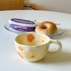 Ceramic Mugs Coffee Cups Hand Pinched Irregular Flower Milk Tea korean style