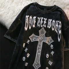 Retro Cross Personalized Graphic T shirt Fashion Street Hip Hop Loose