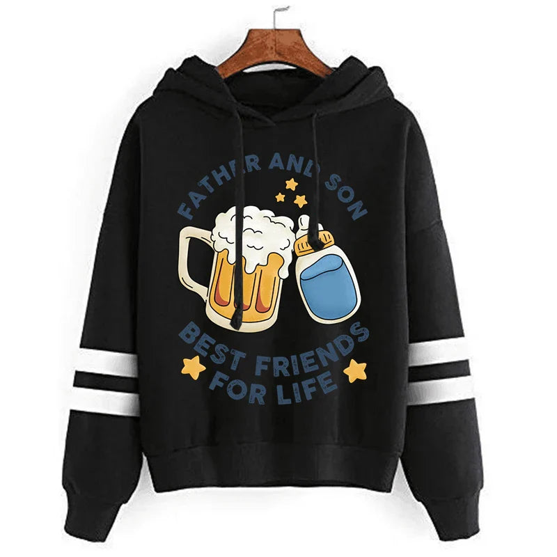 Y2k Fashion Hoodie Graphic Father Son Best Friend Life Women Long Sleeve Bottles Beer