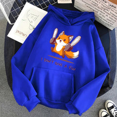 I Don't Give A Fox Cute Animal Hoodie Mens Loose Fleece Pullover Hip Hop Hoodies Streetwear