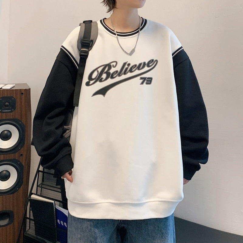 Sweatshirt Patchwork Tren Fashion Korean Men Streetwear