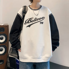Sweatshirt Patchwork Tren Fashion Korean Men Streetwear