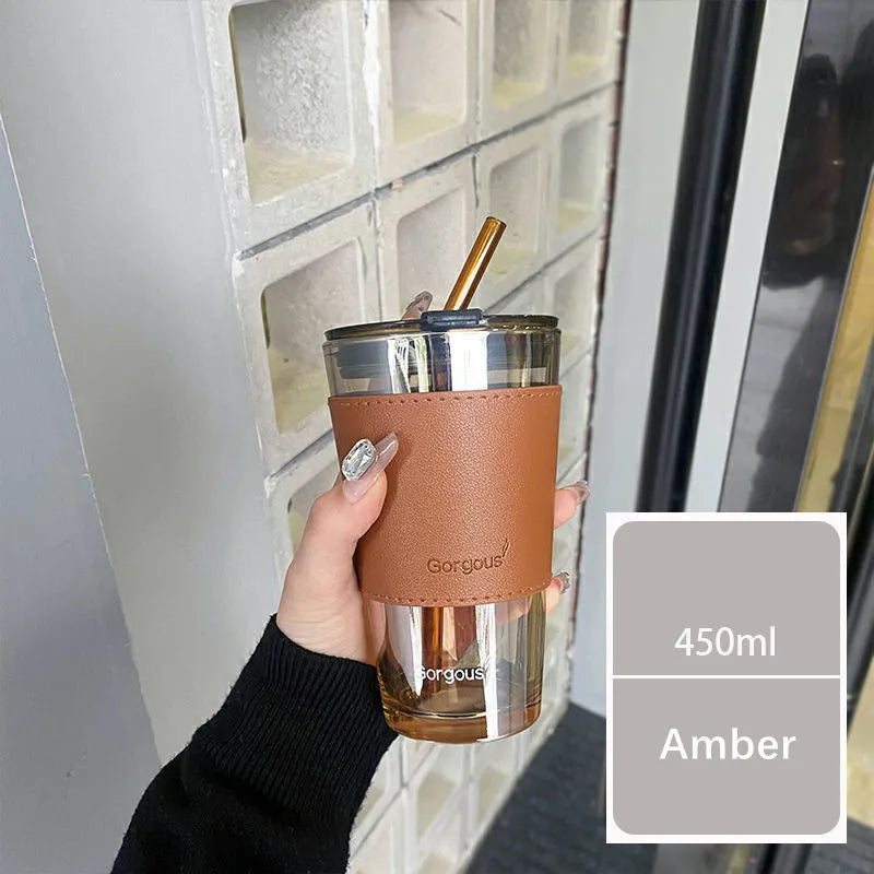 Coffee Straw Cup With Lid Heat-Resistant Water Bottle Beer Drinkware Coffee Mug