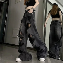 Y2k Ripped Jeans Harajuku Gothic Grunge Baggy Streetwear Gyaru Trousers