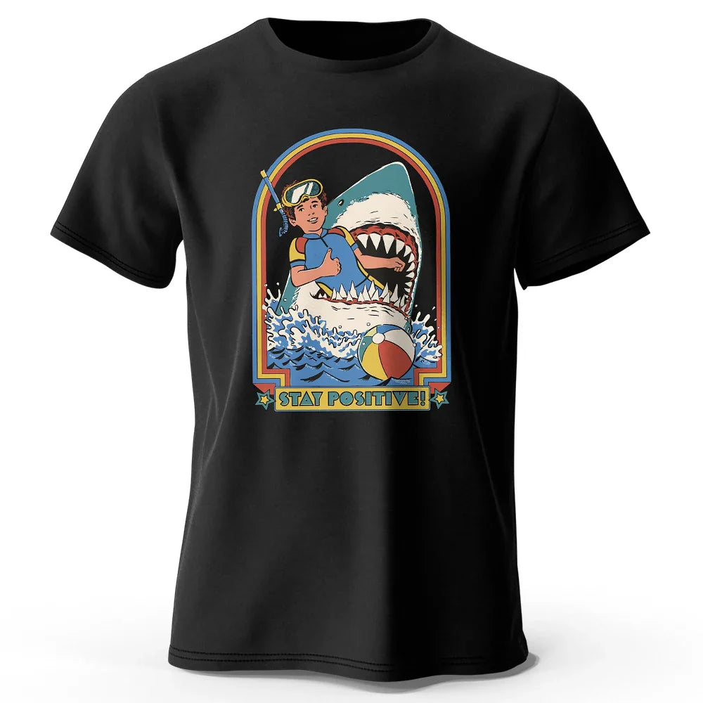 Men Stay Positive Printed Cotton Classic Vintage Funny Tops Tees
