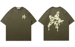 2023 Harajuku Hip Hop Men's Streetwear Tee with Melting Letter Star Print