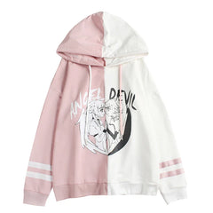 Cute Kawaii Women's Hooded Sweatshirt: Lovely Patchwork Pullover