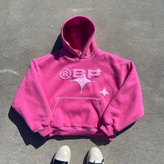 Y2K Foam Letter Print Hoodie Oversized Pink Pullover for Grunge Streetwear