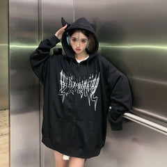 Zipper Hoodies Sweatshirts for Women Full Zip Up Clothes Orint on Coat