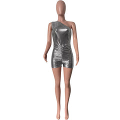 Let's Talk About Me Metallic One Shoulder Romper