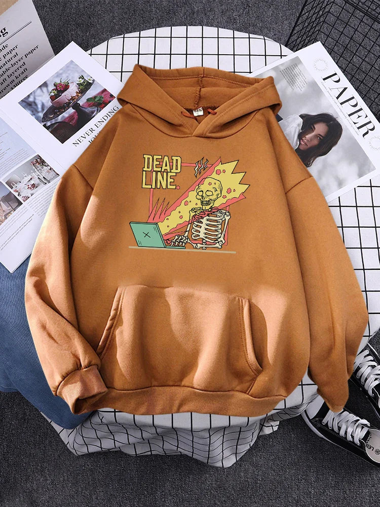 Cartoons Fleece When You Facing The Dead Line Print Men Fashion Loose Hoodie