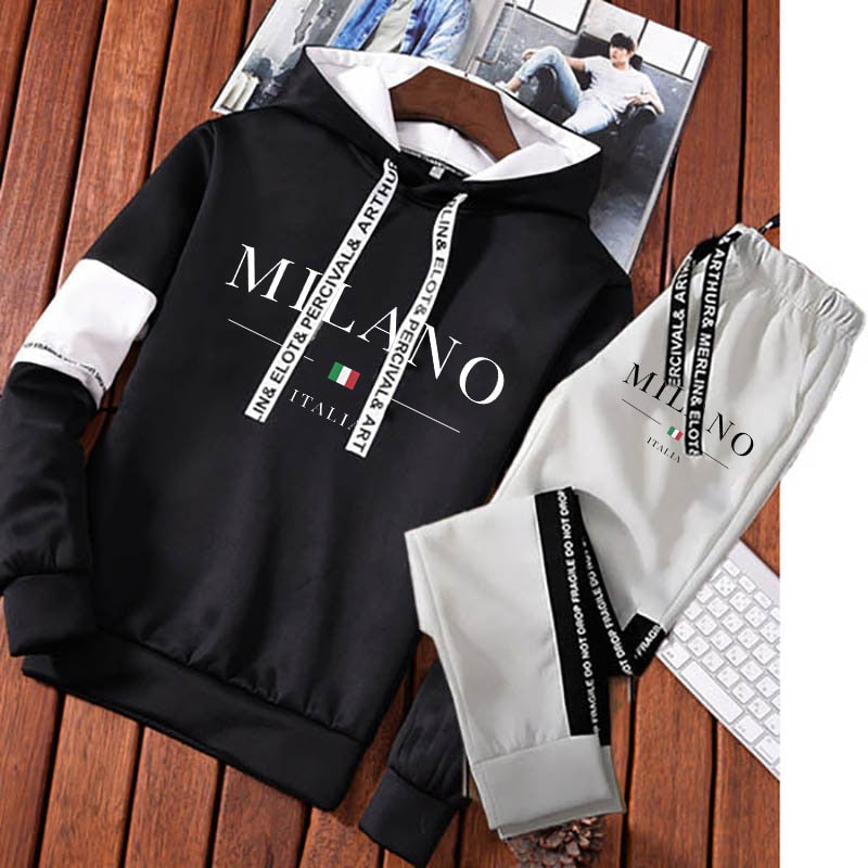 Men Sweatshirt Set Sweatpants Tracksuit Pullover Streetwear