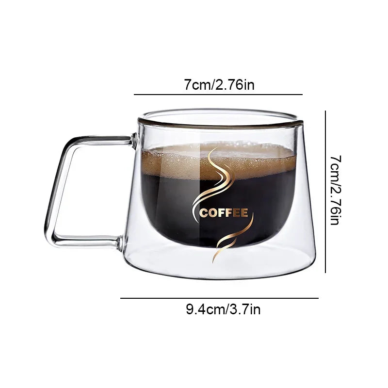 200ml Double Wall Glass Coffee Mug with Handle Transparent Heat-resistant Espresso Cup Breakfast