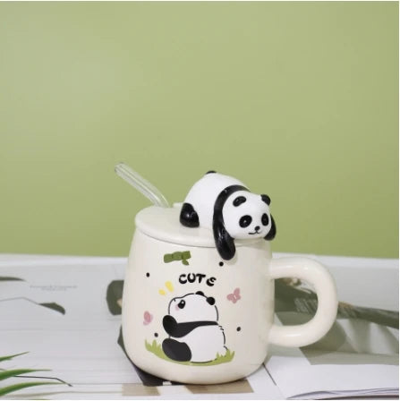 Cute cartoon panda Ceramics Mug 400ml With Lid and Spoon Coffee mugs Milk Tea Mugs Breakfast