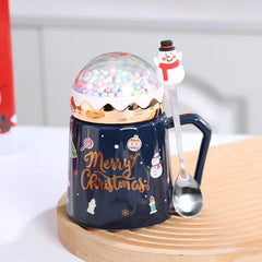 Christmas Mugs with Lid and Santa Claus Spoon Style Cartoon