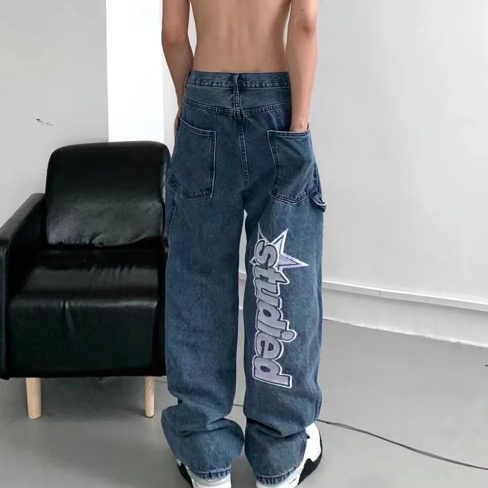 Men's Retro Y2K Black Denim Jeans Hip-Hop Loose Fit