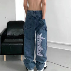 Men's Retro Y2K Black Denim Jeans Hip-Hop Loose Fit
