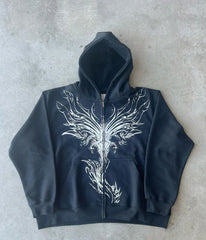 Men Hoodies Printed Pattern Zip Up Streetwear Punk