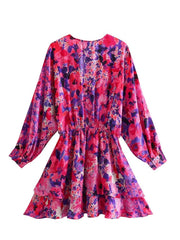 KEYANKETIAN Women Fashion V Neck Floral Print Double Layer Ruffles A Line Mini Shirt Dress Female